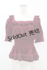 Sheglit / ユリシスローズ刺繍シャーリングブラウス  ボルドー H-25-07-12-1049-EL-BL-KB-ZH