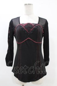 Ozz Croce / メッシュ切替トップス  黒 H-25-07-12-1053-OO-TO-KB-ZH