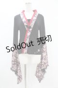 gouk / 着物袖カットソー  黒×和柄紫 H-25-07-12-1057-GO-TO-KB-ZH