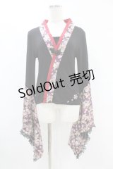 gouk / 着物袖カットソー  黒×和柄紫 H-25-07-12-1057-GO-TO-KB-ZH