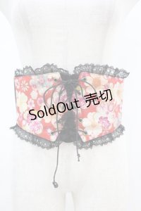 gouk / 和柄コルセットベルト  黒×和柄赤 H-25-07-12-1013-GO-ZA-KB-ZH
