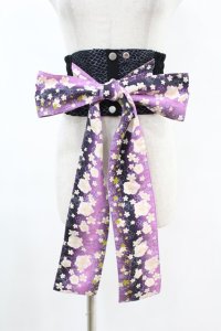 gouk / 帯コルセット  黒×桜柄紫 H-25-07-12-1014-GO-ZA-KB-ZH