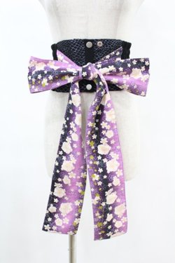 画像1: gouk / 帯コルセット  黒×桜柄紫 H-25-07-12-1014-GO-ZA-KB-ZH