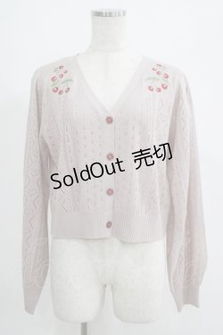 画像1: axes femme POETIQUE / チェリー刺繍ニットカーディガン M ピンク H-25-07-12-053-AX-TO-NS-ZH