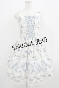 Innocent World / 乙女の薔薇園クロスリボンジャンパースカート M95cm丈 ブルーグレー/オフ H-25-07-12-006-IW-OP-NS-ZH
