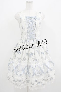画像1: Innocent World / 乙女の薔薇園クロスリボンジャンパースカート M95cm丈 ブルーグレー/オフ H-25-07-12-006-IW-OP-NS-ZH
