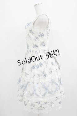画像2: Innocent World / 乙女の薔薇園クロスリボンジャンパースカート M95cm丈 ブルーグレー/オフ H-25-07-12-006-IW-OP-NS-ZH