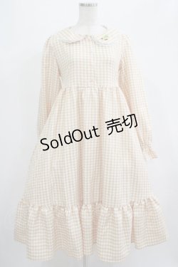 画像1: FLC / 星名桜子/ギンガムチェックワンピース M ベージュ H-25-07-13-001-LO-OP-NS-ZH