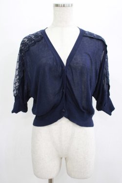 画像1: an another angelus / ショルダーチュールレースドルマンニットカーディガン Free NAVY H-25-07-13-046-CA-TO-NS-ZH