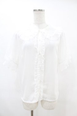 画像1: axes femme kawaii / ドットチュール半袖ブラウス M オフ H-25-07-13-1049-AX-BL-NS-ZH
