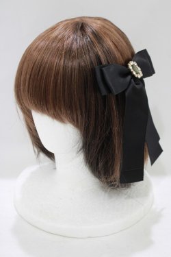 画像1: Maison de FLEUR / ビジューサテンリボンバレッタ  ブラック H-25-07-13-075-LO-AC-NS-ZH