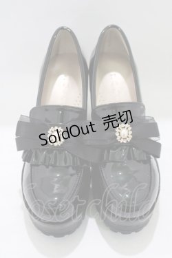 画像1: Rojita / パールビジューシアーリボンローファー M（靴裏LL表記） ブラック H-25-07-13-078-LO-SH-NS-ZH