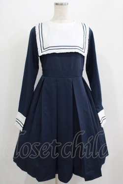 画像1: FLC / 皆方由衣コラボ/襟付きプリーツワンピース M ネイビー H-25-07-13-011-LO-OP-NS-ZH