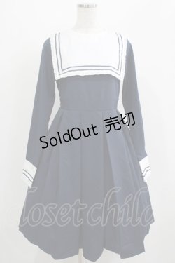画像1: FLC / 皆方由衣コラボ/襟付きプリーツワンピース M ネイビー H-25-07-13-011-LO-OP-NS-ZH