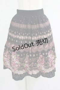 axes femme / パネルバラ柄プリーツスカート M ブラック H-25-07-14-035-AX-SK-NS-ZH