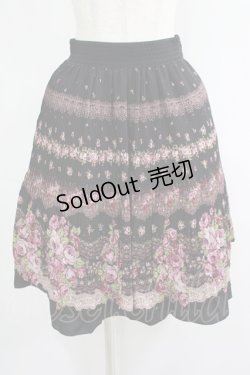 画像1: axes femme / パネルバラ柄プリーツスカート M ブラック H-25-07-14-035-AX-SK-NS-ZH
