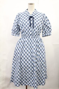 画像1: Fi.n.t / リボンタイ付き開衿チェックワンピース Free BLUE H-25-07-14-1008-CA-OP-NS-ZH