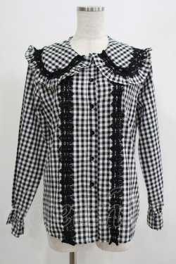 画像1: LIEF / Gingham Lace Blouse M ブラック H-25-07-14-054-LO-BL-NS-ZH