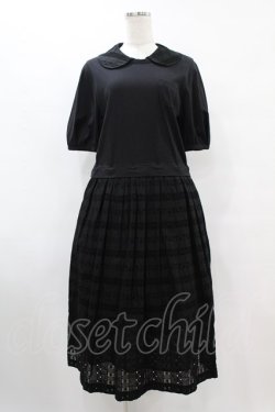 画像1: Jane Marple / ヴィンテージストライプレースコラボレーションドレス  ブラック×ブラック H-25-07-15-1027-JM-OP-KB-ZH