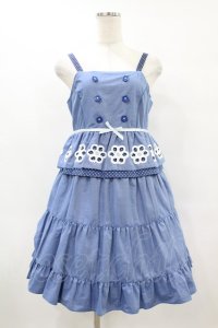 Emily Temple cute / フラワーボーラーノースリーブワンピース  ブルー H-25-07-15-1051-ET-OP-KB-ZH