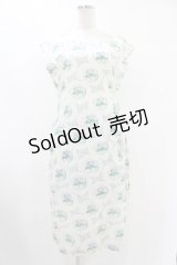 Jane Marple Dans Le Salon / Flower Plateのチュニックワンピース  アイボリー×ブルーグレイ H-25-07-15-1057-JM-OP-KB-ZH