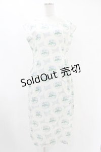 Jane Marple Dans Le Salon / Flower Plateのチュニックワンピース  アイボリー×ブルーグレイ H-25-07-15-1057-JM-OP-KB-ZH