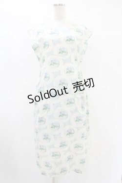 画像1: Jane Marple Dans Le Salon / Flower Plateのチュニックワンピース  アイボリー×ブルーグレイ H-25-07-15-1057-JM-OP-KB-ZH