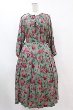 画像1: Jane Marple Dans Le Salon / Winter cherries drawstring dress  グリーン H-25-07-15-1010-JM-OP-KB-ZH