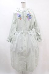 Jane Marple Dans Le Salon / Jardin Des Fleurs Embroideryドレス  ミント H-25-07-15-1011-JM-OP-KB-ZH