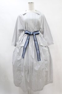 Jane Marple / フレンチロゴリボンタブリエドレス  アイボリー×ブルーグレイ H-25-07-15-1012-JM-OP-KB-ZH