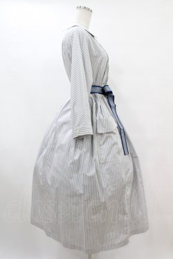 画像3: Jane Marple / フレンチロゴリボンタブリエドレス  アイボリー×ブルーグレイ H-25-07-15-1012-JM-OP-KB-ZH