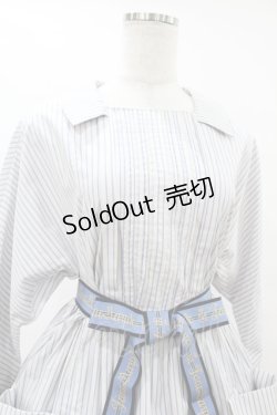 画像4: Jane Marple / フレンチロゴリボンタブリエドレス  アイボリー×ブルーグレイ H-25-07-15-1012-JM-OP-KB-ZH