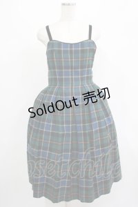 Jane Marple / ウールタータンのストラップドレス  グリーン H-25-07-16-024-JM-OP-KB-ZH