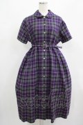 Jane Marple / ウールタータンのラウンドカラーワンピース  パープル H-25-07-16-026-JM-OP-KB-ZH