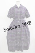Jane Marple / ウールタータンのラウンドカラーワンピース  パープル H-25-07-16-026-JM-OP-KB-ZH