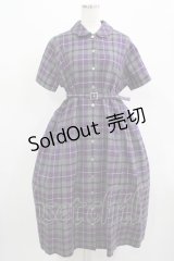 Jane Marple / ウールタータンのラウンドカラーワンピース  パープル H-25-07-16-026-JM-OP-KB-ZH