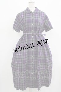 Jane Marple / ウールタータンのラウンドカラーワンピース  パープル H-25-07-16-026-JM-OP-KB-ZH