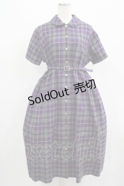 画像1: Jane Marple / ウールタータンのラウンドカラーワンピース  パープル H-25-07-16-026-JM-OP-KB-ZH