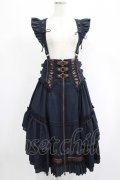 Ozz oneste / ストライプフリル薔薇刺繍サス付スカート  ネイビー×ブラウン H-25-07-16-033-OO-SK-KB-ZH