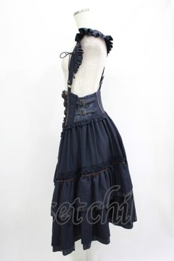 画像2: Ozz oneste / ストライプフリル薔薇刺繍サス付スカート  ネイビー×ブラウン H-25-07-16-033-OO-SK-KB-ZH