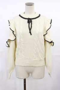 Fi.n.t / 配色フリル使いケーブルニットプルオーバー Free OFF WHITE H-25-07-16-1027-CA-TO-NS-ZH