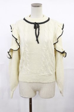画像1: Fi.n.t / 配色フリル使いケーブルニットプルオーバー Free OFF WHITE H-25-07-16-1027-CA-TO-NS-ZH