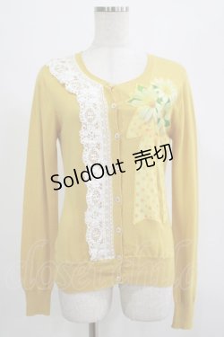 画像1: Jane Marple / ブーケデコパージュとレースのカーディガン  マスタード H-26-01-09-040-JM-TO-KB-ZH