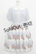 Leur Getter / Antique Lace Strawberry袖付きワンピース M サックス H-25-07-16-017-LU-OP-KB-ZH