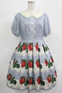 Leur Getter / Antique Lace Strawberry袖付きワンピース M サックス H-25-07-16-017-LU-OP-KB-ZH