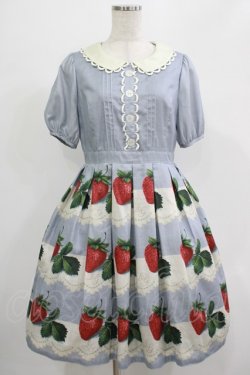 画像1: Leur Getter / Antique Lace Strawberry袖付きワンピース M サックス H-25-07-16-017-LU-OP-KB-ZH