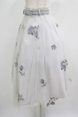画像2: an another angelus / ベルト付きローズ総刺繍チュールスカート Free BLUE GRAY H-25-07-17-026-CA-SK-NS-ZH