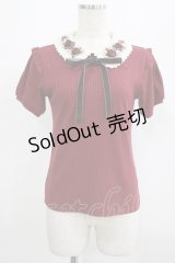 axes femme POETIQUE / 襟リボン刺繍カットプルオーバー M ボルドー H-25-07-17-054-AX-TO-NS-ZH