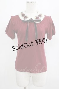 axes femme POETIQUE / 襟リボン刺繍カットプルオーバー M ボルドー H-25-07-17-054-AX-TO-NS-ZH