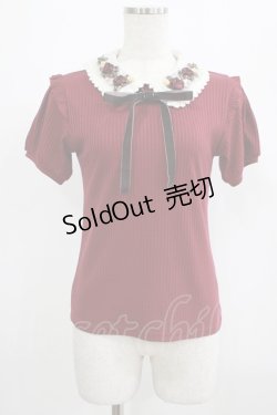 画像1: axes femme POETIQUE / 襟リボン刺繍カットプルオーバー M ボルドー H-25-07-17-054-AX-TO-NS-ZH